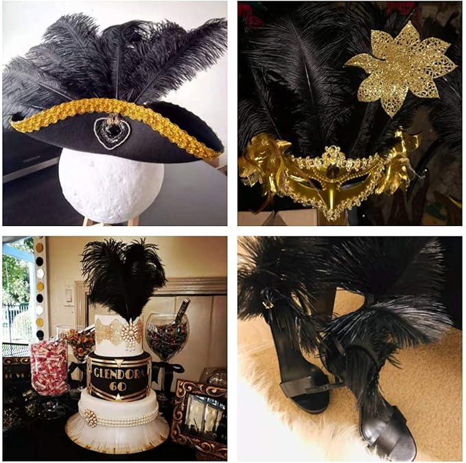 24pcs Natural Black Ostrich Feathers 10-12inch - Image 6