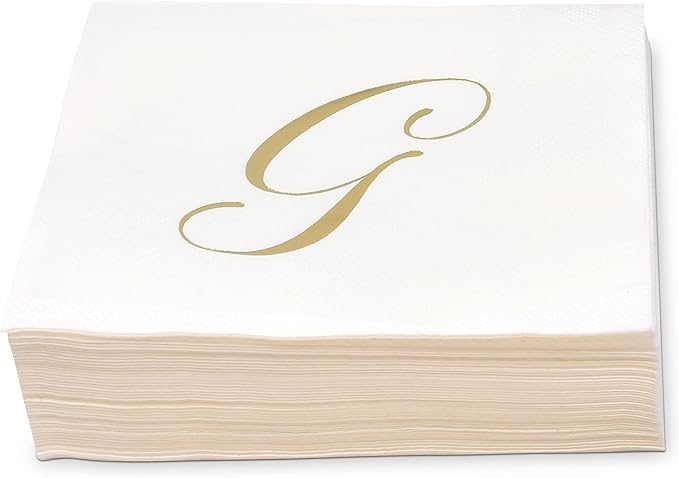 Gift Boutique 100 Gold Monogram Cocktail Napkins Letter G Disposable Paper Pack - Image 7