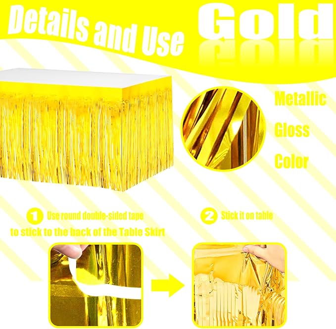 4 Pack 29x108 Inch Metallic Foil Fringe Tinsel Table Skirts - Image 3