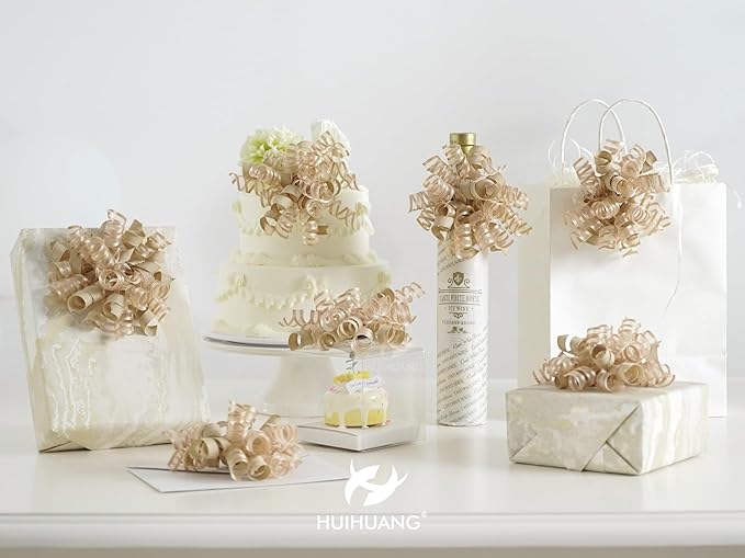 HUIHUANG Curly Bows for Gift Wrapping Champagne Gift Bow 5 inch x 8 Counts - Image 6