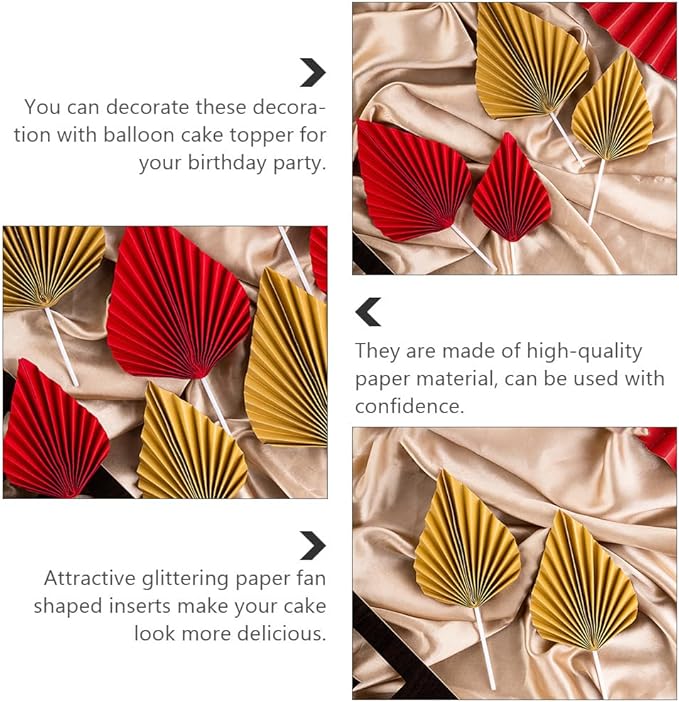 16pcs Golden Tree Leaf Folding Fan Cake Toppers - Image 6