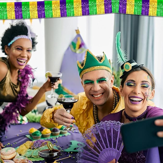 6 Pack 10 Feet Mardi Gras Foil Fringe Garland Metallic Tinsel Streamers Banner - Image 5