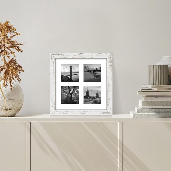 10x10 Picture Frame Set of 2, Real Glass and Distressed White Collage Frame - Image 6