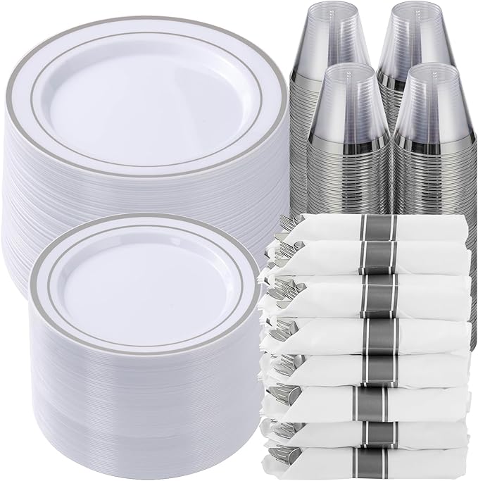 Goodluck 700 Piece Silver Plastic Dinnerware Set by GoodLuck