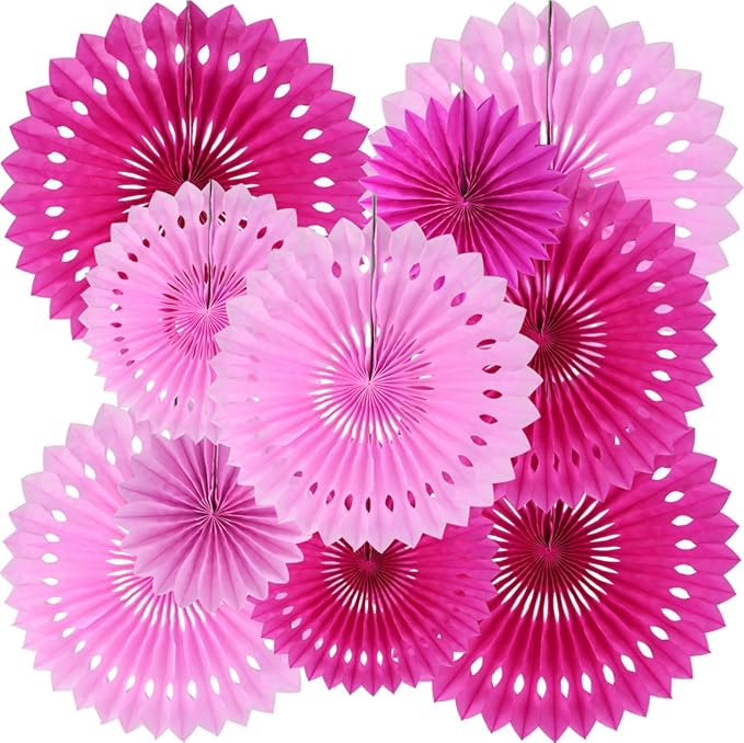 BEISHIDA Hot Pink Combination Hanging Honeycomb Round Paper Fans Decoration by Beishida