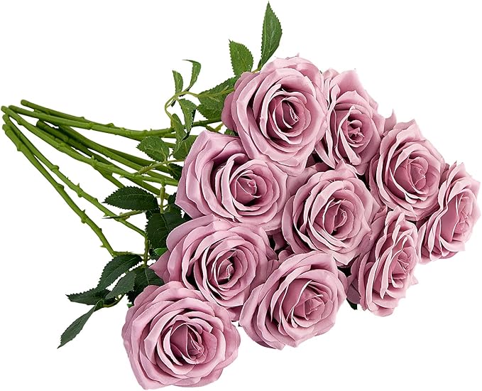 Artificial Rose 10pcs Open Flower Bouquet Faux Rose Stems by IUKnot