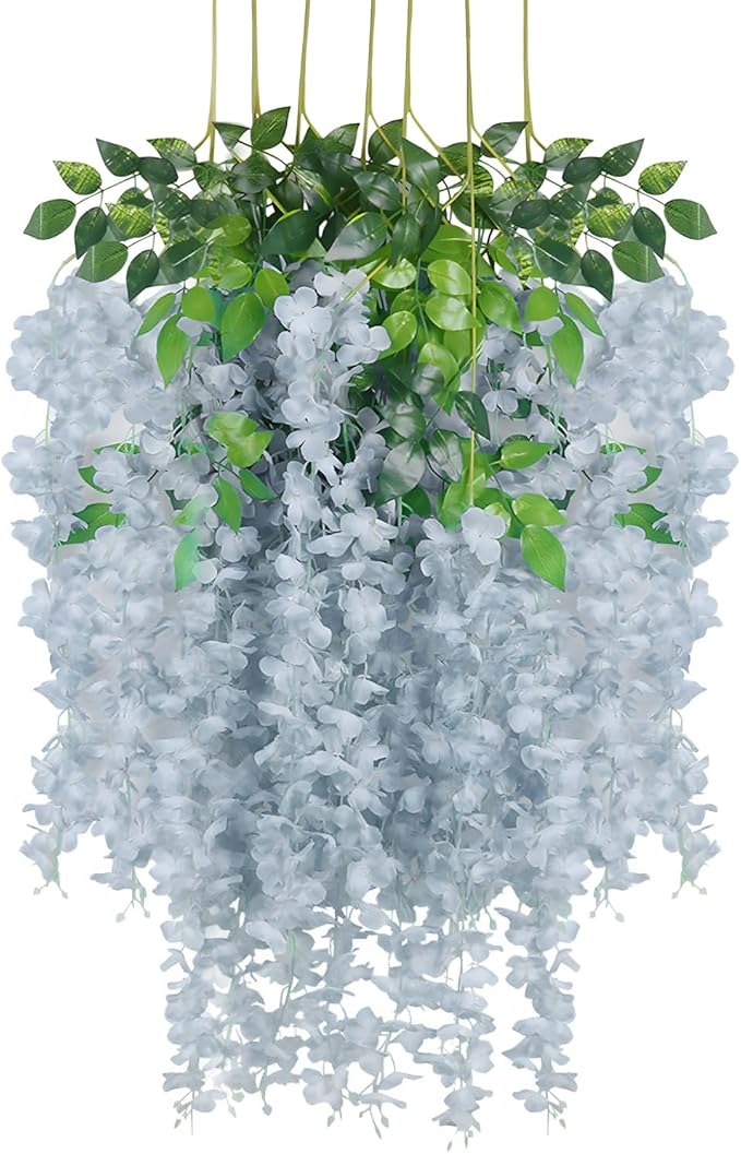 12 Pack Grey Wisteria Hanging Flowers Garland, 3.77 Feet Artificial Flower Vines by Luerbi
