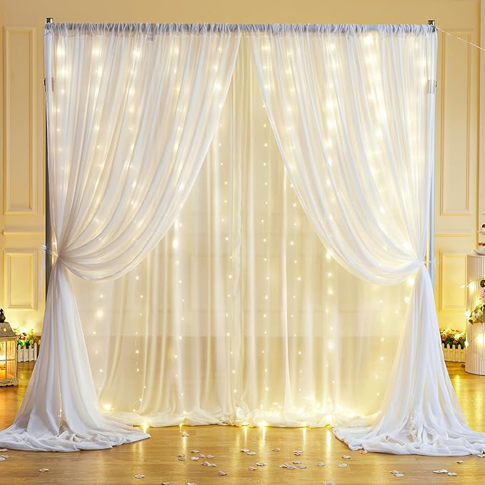 10x10ft White Sheer Backdrop Curtain by Shillance