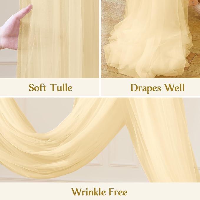 Wedding Arch Draping Fabric Backdrop 2 Panel 60" x 26Ft Champagne Drapes - Image 6