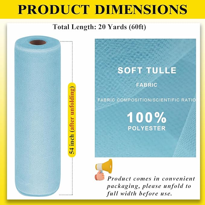 54" by 20 Yards Blue Tulle Fabric Rolls - Image 3