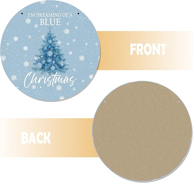 CGBHW Blue Christmas Tree Wooden Sign, Winter Holiday Theme Hanging Sign Wall - Image 6