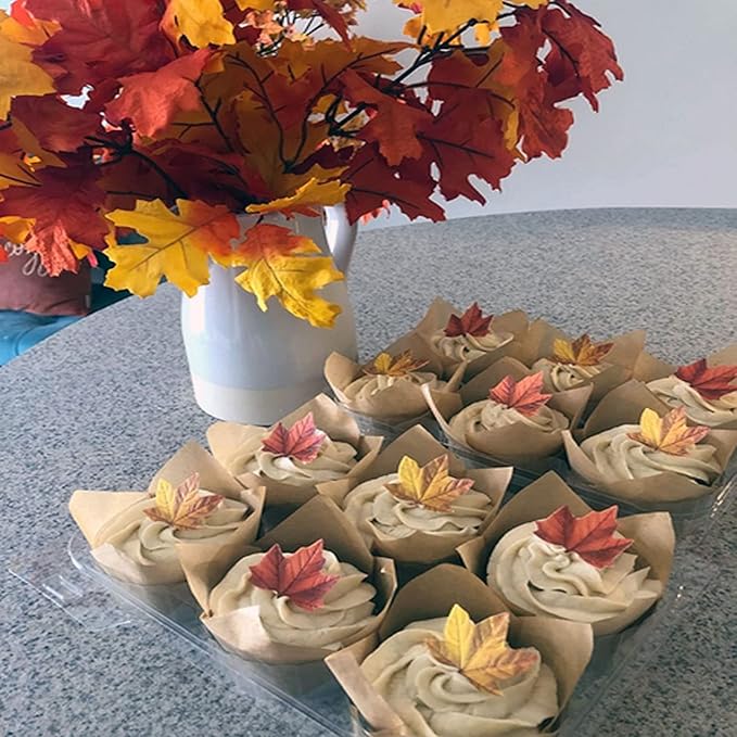 GEORLD Edible Fall Leaves Set of 48 Cake Decorations, Autumn Cupcake Topper 2 - Image 7