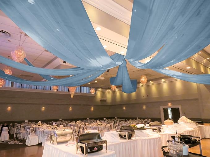 6 Panels Dusty Blue Ceiling Drapes - Image 5