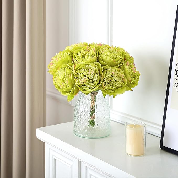 U'Artlines 10 Heads Artificial Peony Silk Flower Leaf Home Office Wedding Party - Image 5