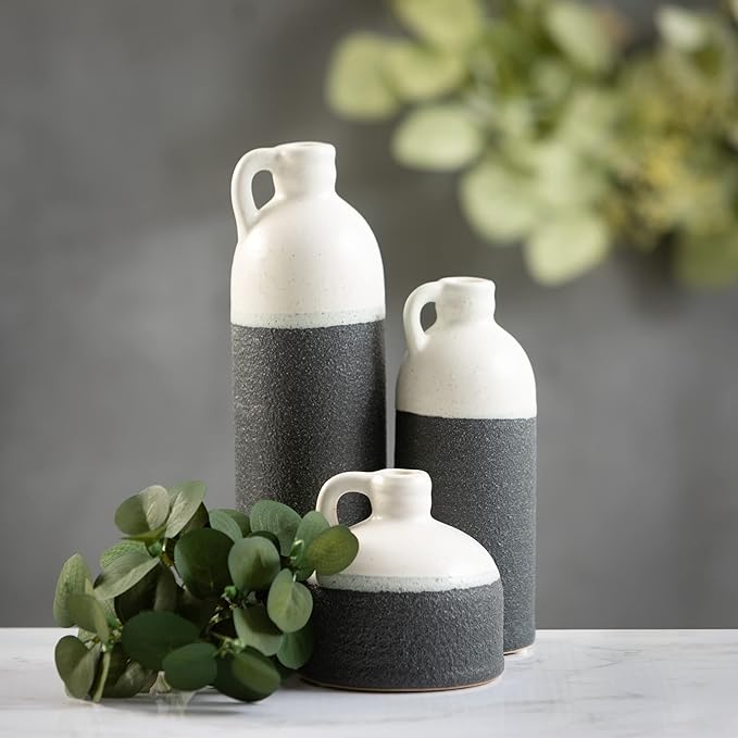 Sullivans Jug Vase Set, Two Tone White and Grey Texture Farmhouse Decor - Image 8