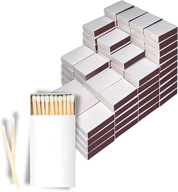 100 Boxes Blank White Wooden Matches | Strike on Box Matchboxes Traditional by Winecraft