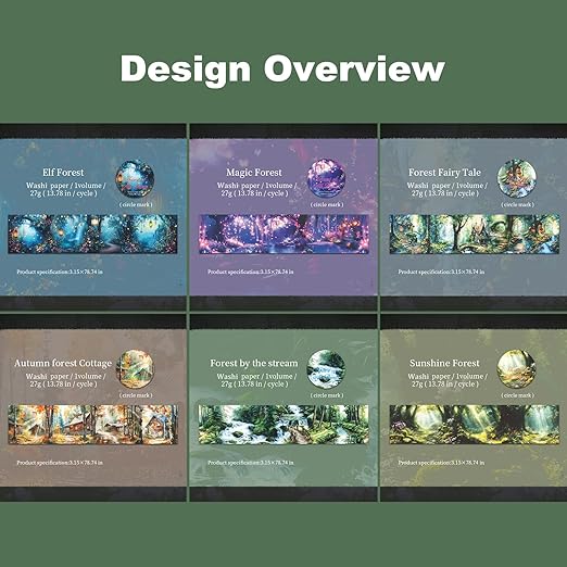 Forest-Themed Seamless Washi Tape Scrapbook Kit – 6 Rolls - Image 5