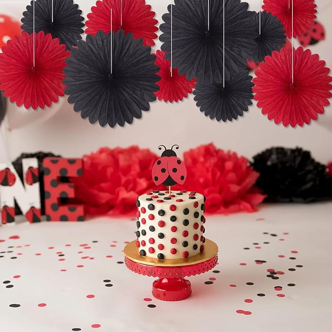 20 Pcs Black Red Hanging Paper Fan, Round Paper Fans Decorations Set - Image 5