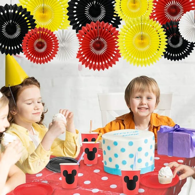 Red Yellow Black Hanging Tissue Honeycomb Round Paper Fans Decoration Kit - Image 5