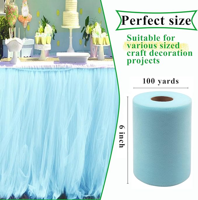 Light Blue Tulle Fabric Rolls 6 Inch by 100 Yards Fabric Spool Tulle Ribbon - Image 2