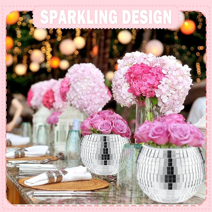 9 Pcs Disco Ball Vase, Glass Disco Ball Vases, Mirror Disco Balls, Candle - Image 7