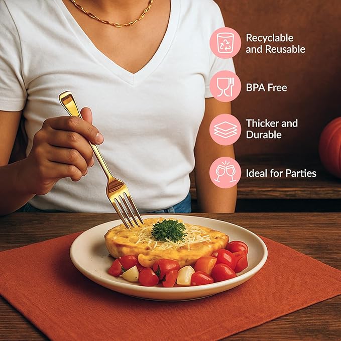Prestee 100 Gold Plastic Forks - Image 5
