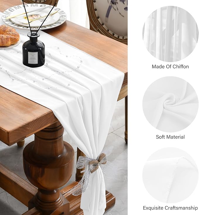 6 Pack 10 Ft Chiffon Table Runner White Gauze Long Table Runners 27x120 Inches - Image 6