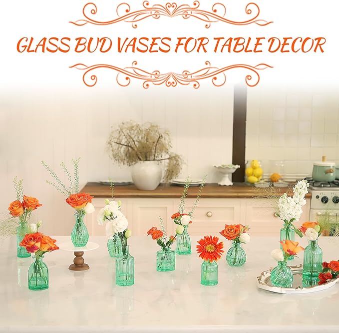 Green Vase, Bud Vases Set of 12, Small Green Glass Vases - Image 4