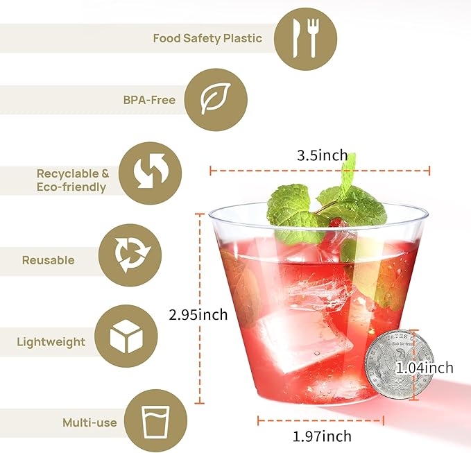 100Counts 9 OZ. Disposable Cups Old fashioned Party Tumblers, 9 Ounce Squat - Image 4