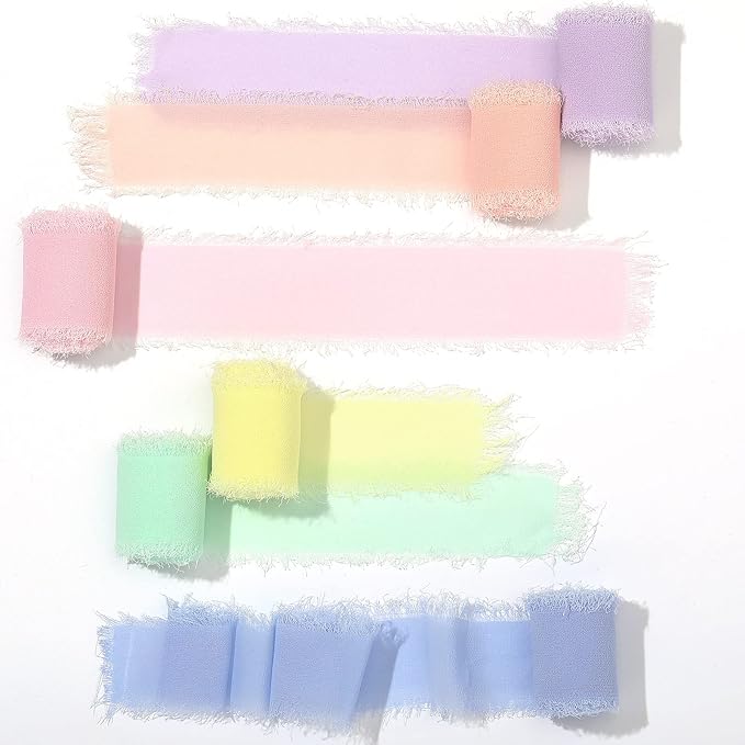 6 Rolls Handmade Fringe Chiffon Silk Ribbon 1.5" x 3 Yd Colorful Ribbon by Willbond+Technology+Limited