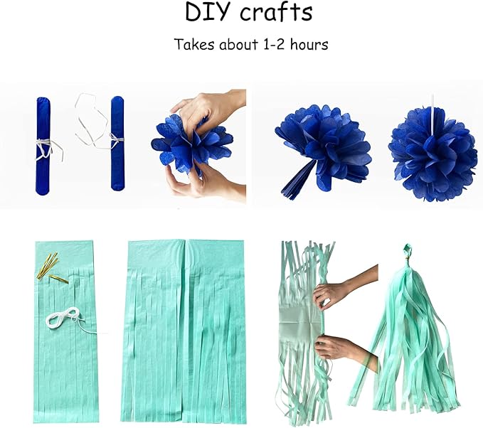 Navy Blue White Gold Party Decoration 23pcs Kits-Paper Flowers, Banner Flags - Image 5