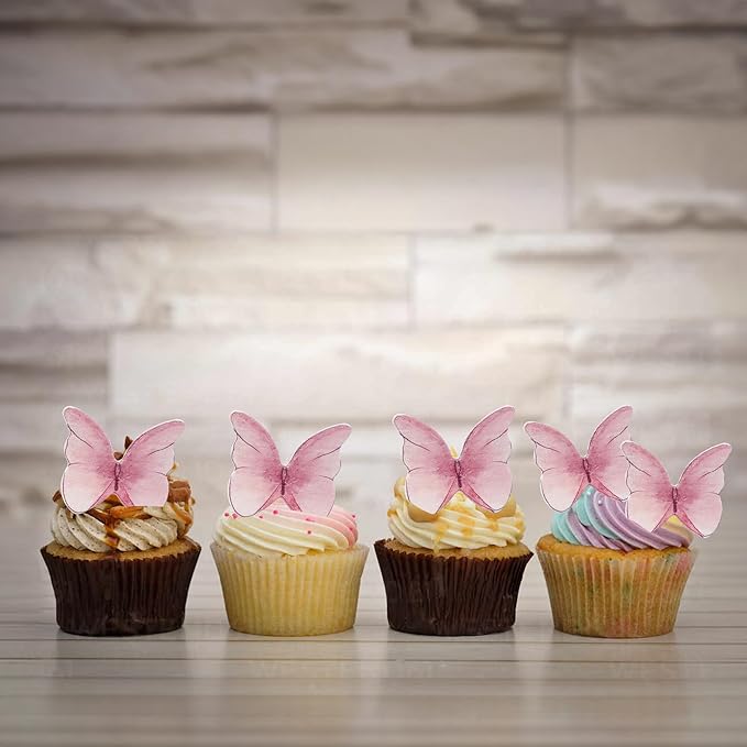 Ephlyn 48Pcs Edible Butterfly Cupcake Toppers Cute 3D Butterfly Cake Picks - Image 6