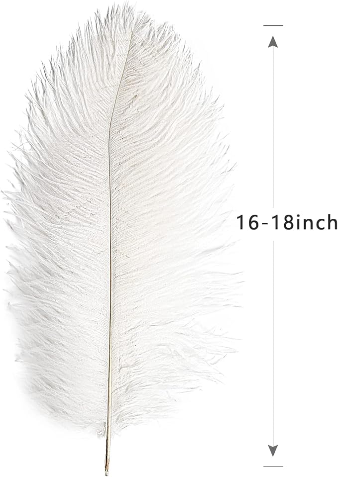 THARAHT 12pcs White Ostrich Feathers Natural Bulk 16-18Inch 40cm-45cm - Image 2