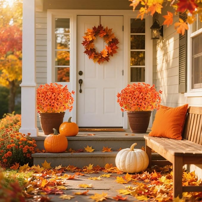 AmyHomie 16 Bundles Orange Artificial Fall Flowers - Image 3