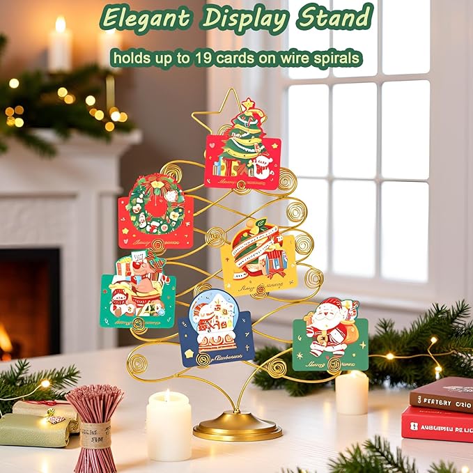 Christmas Tree Card Holder Tabletop, 18 Inch Gold Tree Holiday Card Display - Image 4