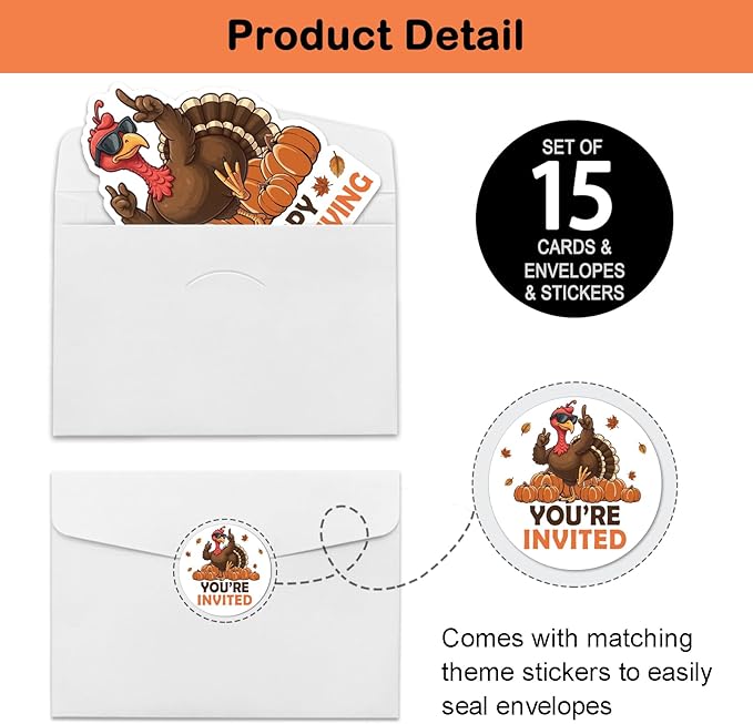 REWIDPARTY 15 Sets Thanksgiving Party Invitations - Image 4
