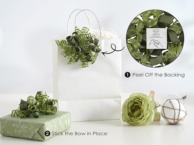 HUIHUANG Green Bows for Gift Wrapping Christmas Gift Bow 5 inch x 8 Counts Moss - Image 3
