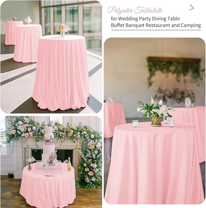 fani 12 Pack 90 Inch Round Tablecloth Pink Polyester Fabric Table Cloth - Image 7