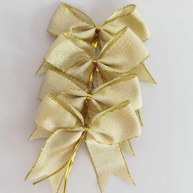 50pcs 3-1/2" White Gold Bows - Image 5