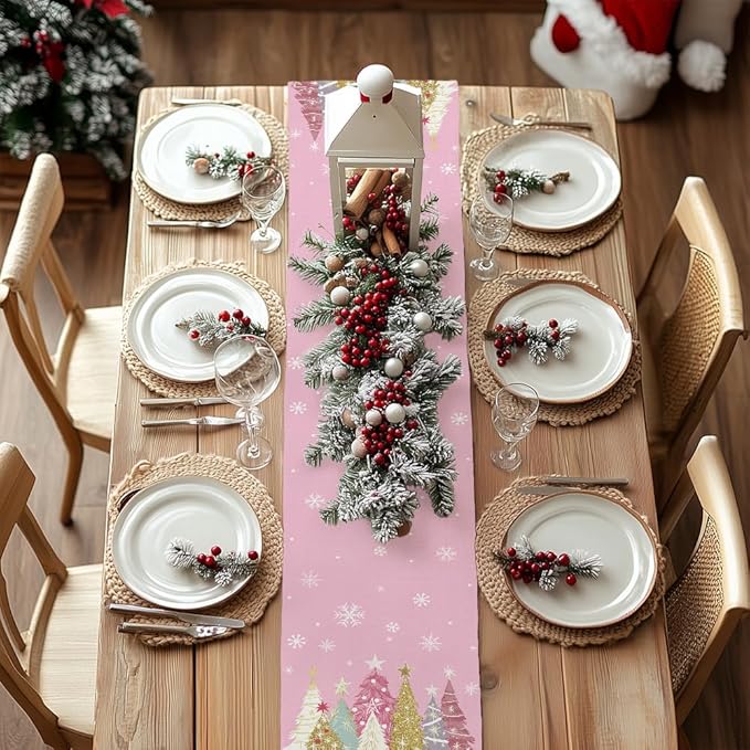 GEEORY Christmas Table Runner 13x72 Inch, Xmas Trees Snowflakes Holiday - Image 4