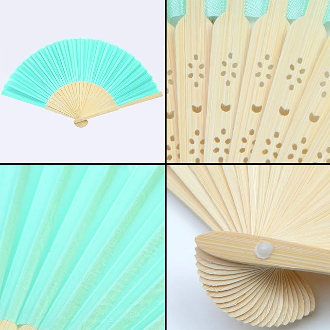 Aneco 18 Pieces 18 Colors Handheld Fans Cloth Hand Fans Bamboo Folding Fans - Image 3