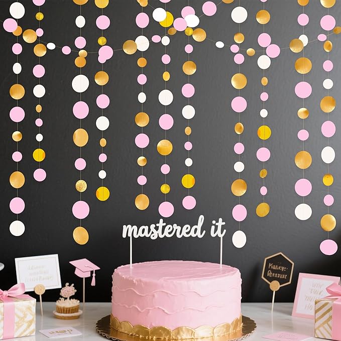 Gold and Pink Party Decorations Circle Dots Garland Metallic Gold Light Pink - Image 5