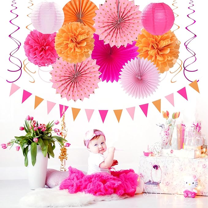 Hot-Pink Burnt-Orange Fall Party Decorations - Image 5