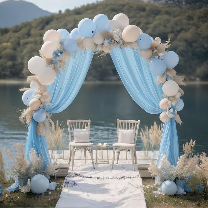 DUOBAO Sky Blue Chiffon Backdrop Curtain-2 Panels 29x120-Inch Wedding Backdrop - Image 2
