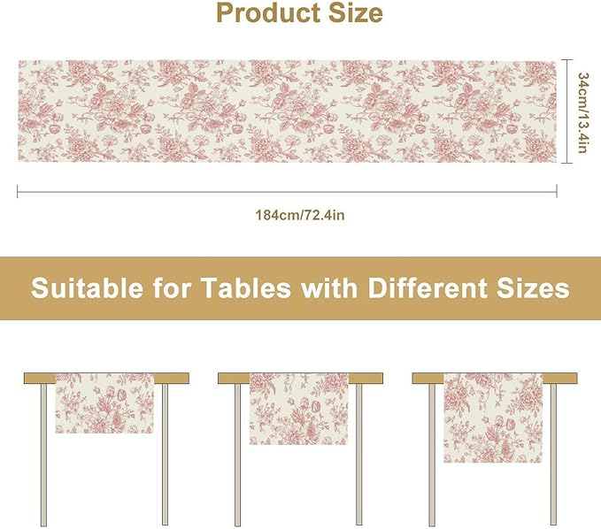 Pink White Flower Table Runner, Wildfloral Floral Sketch Pattern Print Kitchen - Image 2