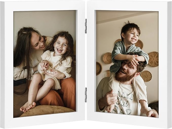 decorUhome Double 5x7 Picture Frame Vertical, Engineered Wood Bifold Photo Frame by decorUhome