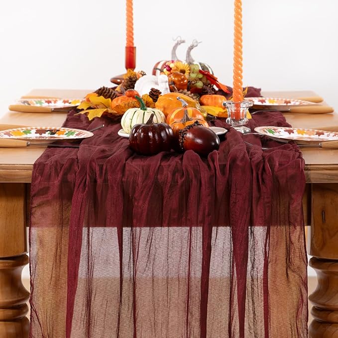 Burgundy Red Cheesecloth Table Runner 6 Pack Fall Table Runners Boho Gauze 120 - Image 2