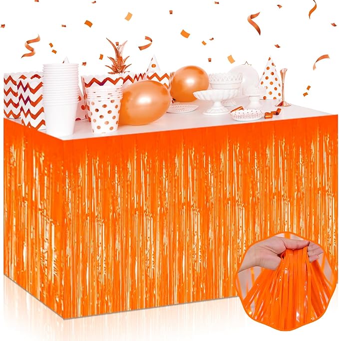 3 Pack 29 x108 Inch Macaron Orange Foil Fringe Table Skirts Metallic Banner by Mebiornt