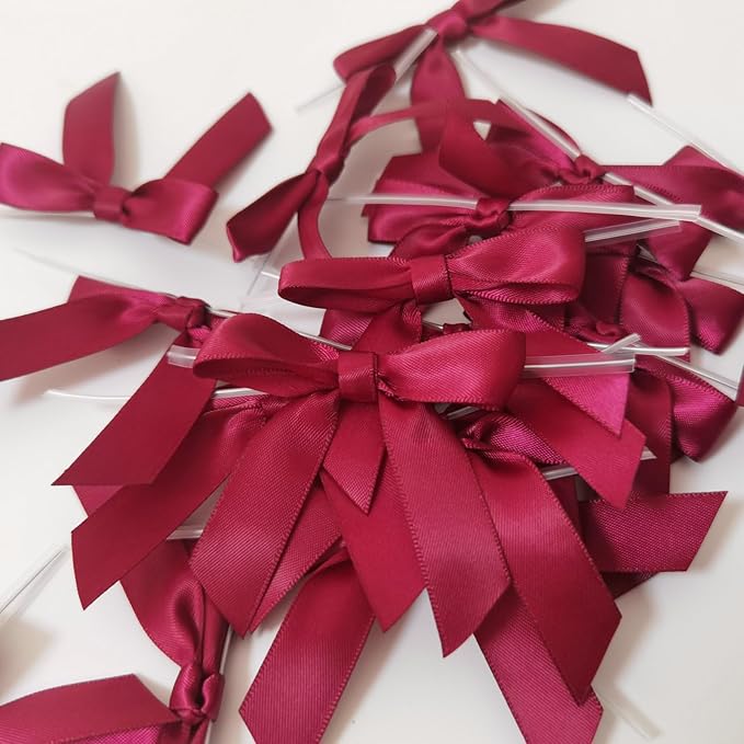 50pcs 2-1/2" Burgundy Satin Ribbon Bows - Image 5