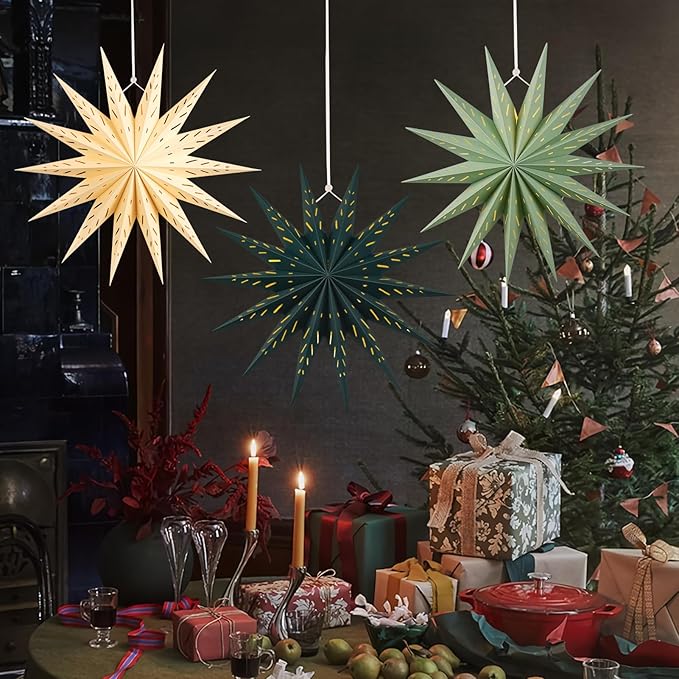 3Pcs 14-Pointed 18 Inch Paper Star Decorations Christmas Party Decorations Sage - Image 6